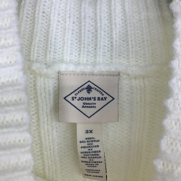 St. Johns Bay Sweater White Fair Isle Mock Turtleneck Cable Knit - Picture 3 of 7